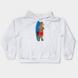 Horse as Surfer with Surfboard Kids Hoodie